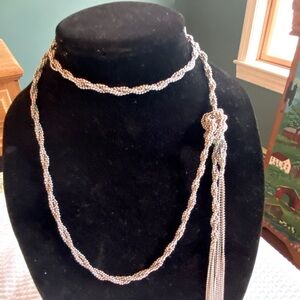 Silver Rope Necklace with Tassel Ends Ties into Countless Designs